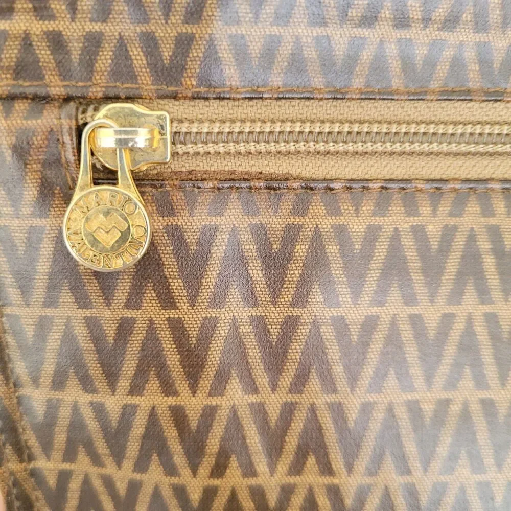 Mario Valentino Bag Clutch Pouch Vintage Handbag Zip‎ Designe Italian Brown Logo